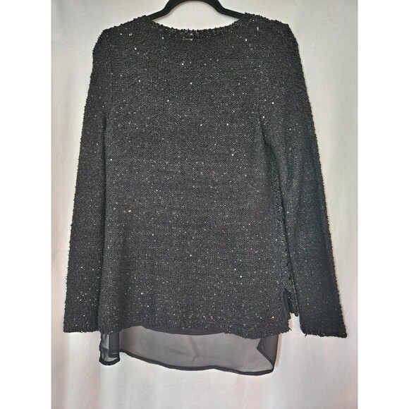 Maurices black sequins sheer lined panel long sleeve sweater Medium - Picture 5 of 9